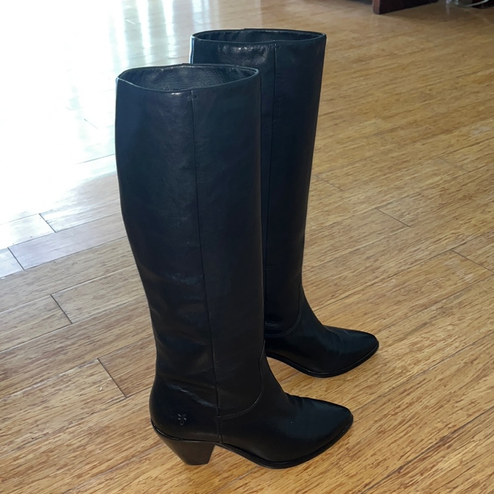 Frye Lila Slouchy Boots - Tall Black Heeled Dress Boot